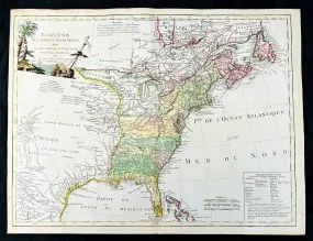 1785 De Vaugondy & Jefferson Antique Early Map of The United States of America