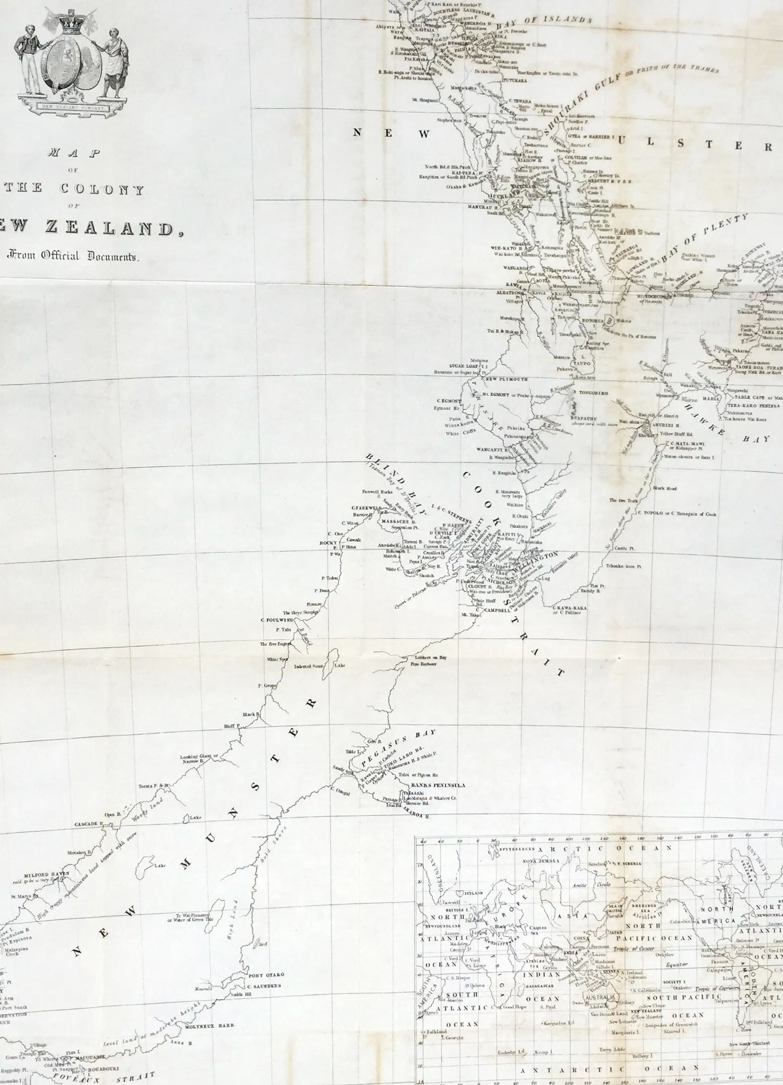 1841 The New Zealand Company Large Early Antique Map of New Zealand