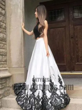 2021 Two Piece Lace Prom Dress White Cheap Long Prom Dress, Charming Prom Dresses, TYP0372