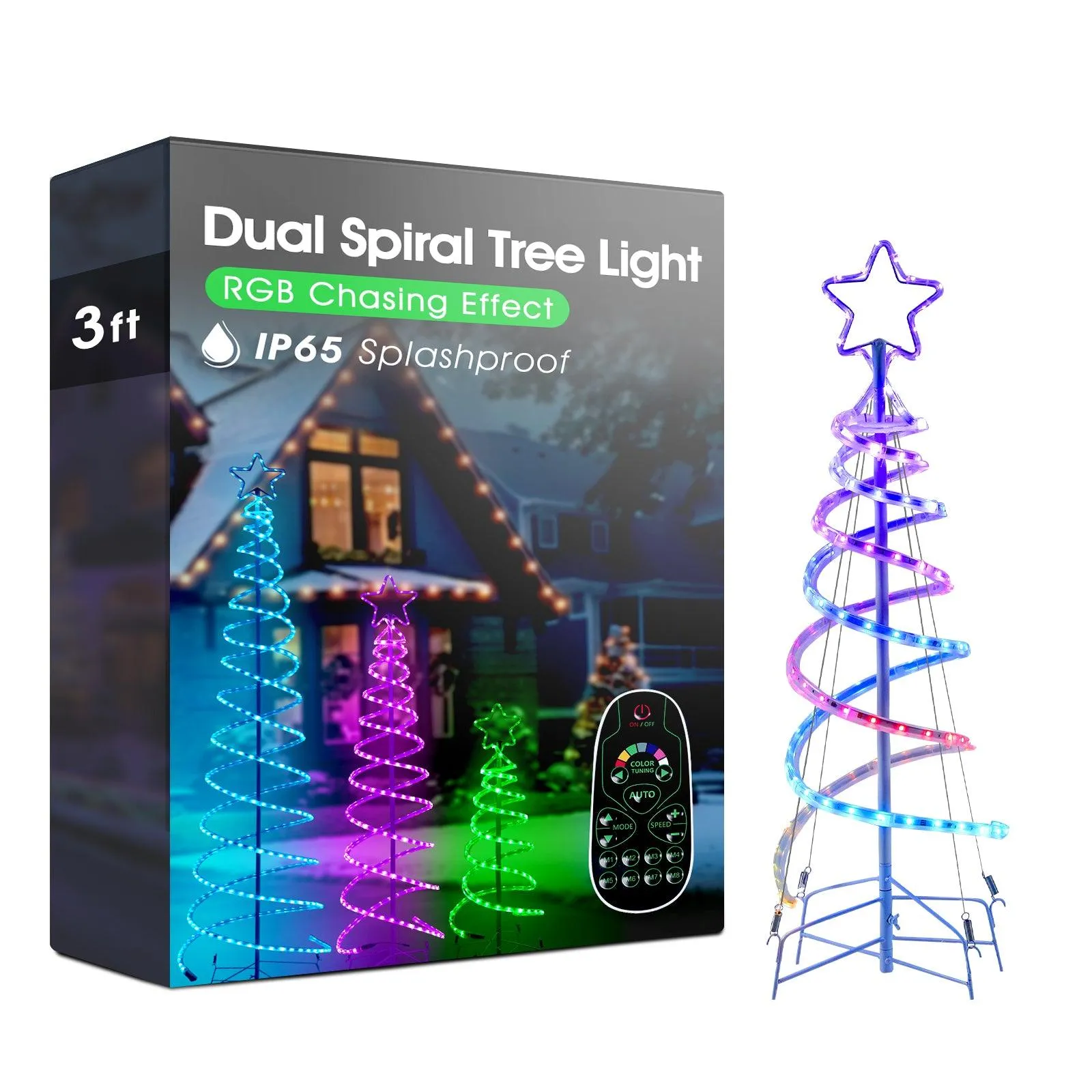 24V Dual Spiral Tree Christmas Tree Light Sturdy RGB Chasing Tree Light