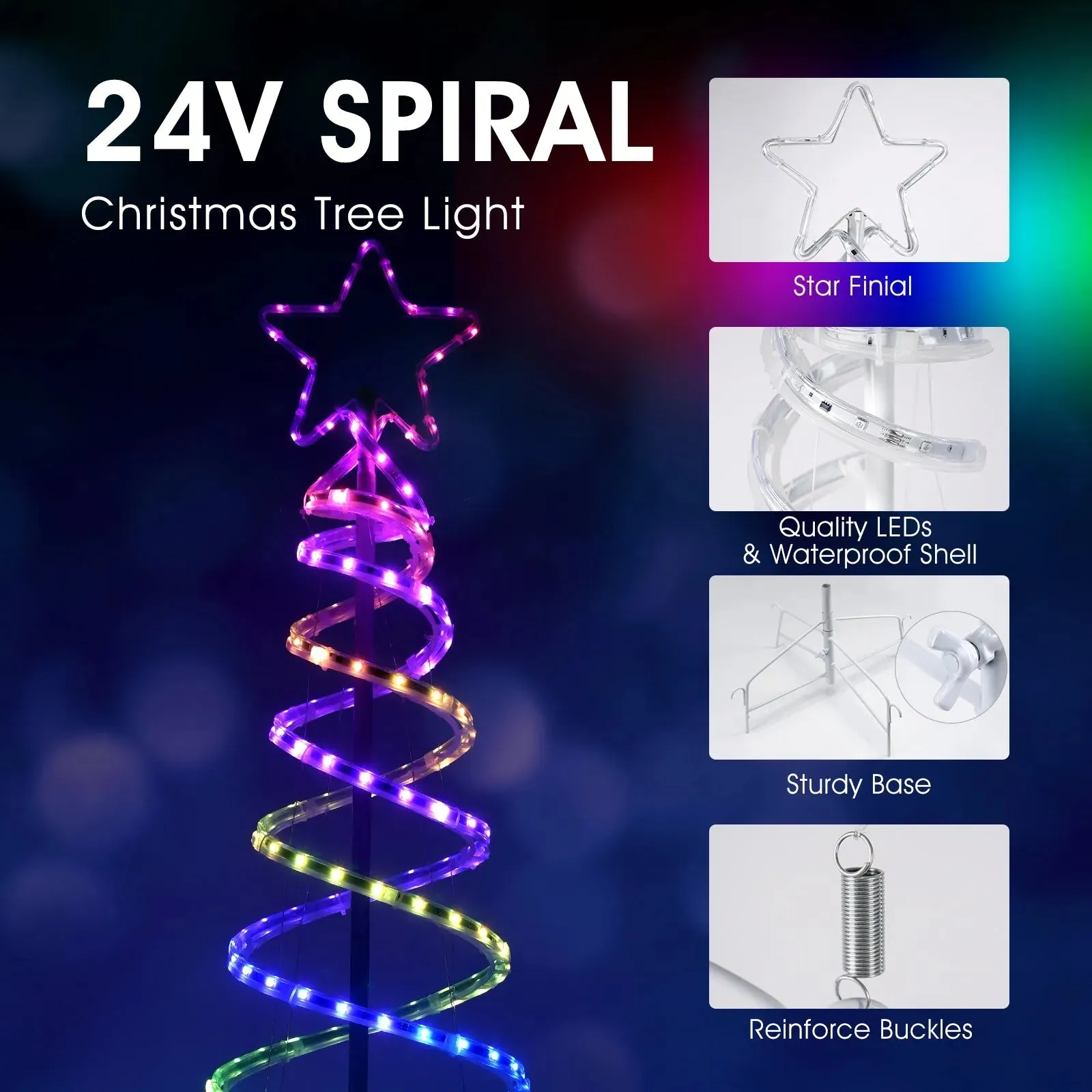 24V Dual Spiral Tree Christmas Tree Light Sturdy RGB Chasing Tree Light