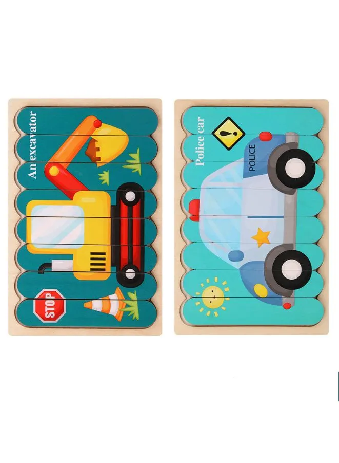 3D Double-sided Wooden Jigsaw Bar Puzzle Toy, Excavator/Police Car