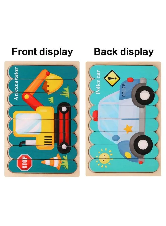 3D Double-sided Wooden Jigsaw Bar Puzzle Toy, Excavator/Police Car