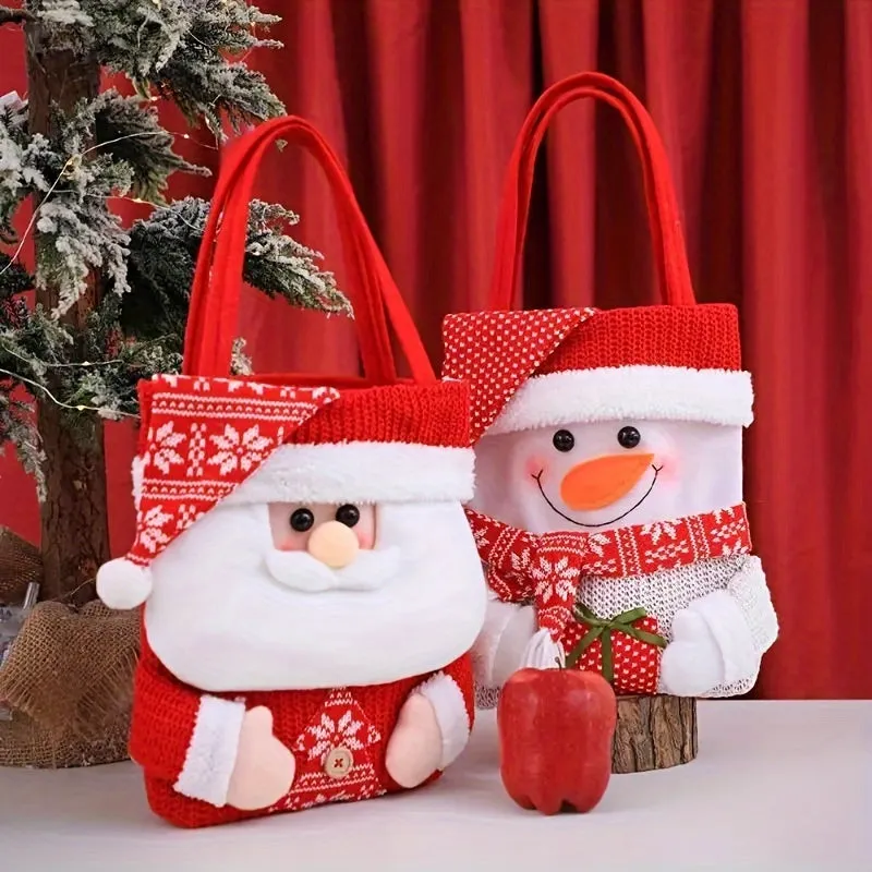 3PCS Christmas Gift Handbags - Christmas Eve Apple Bag Gift Bag - Flip Hat Cartoon Candy Bag, Christmas Theme Pattern - Large Capacity Christmas Handbag - Santa Claus, Snowman, Reindeer Combinations