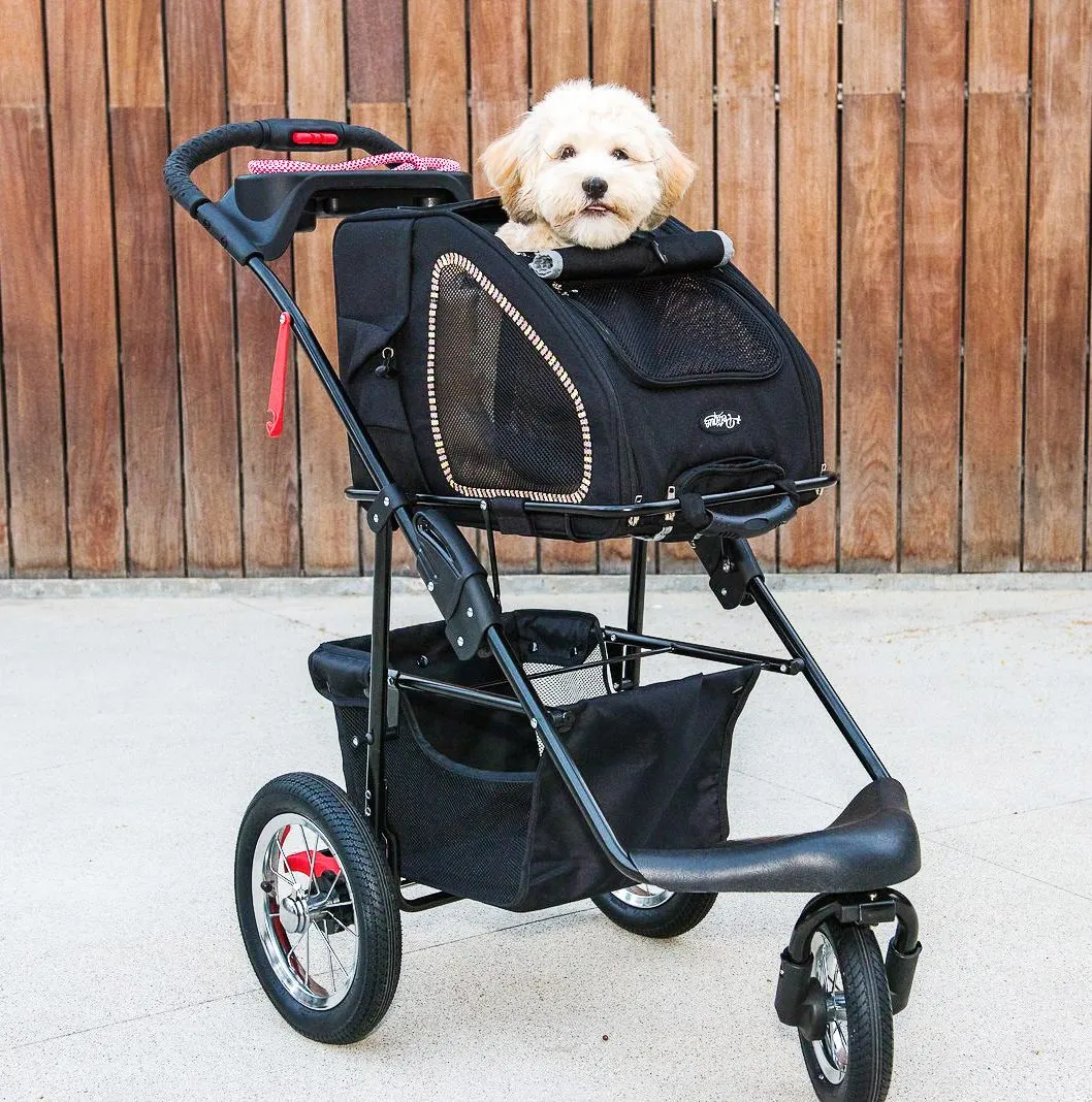 5-in-1 Complete Travel System with PET CARRIER and PET STROLLER, Stainless Steel Shock Absorption Bike Tires, Sturdy, Lightweight, Large Storage Basket, Supports pets up to 25LBS