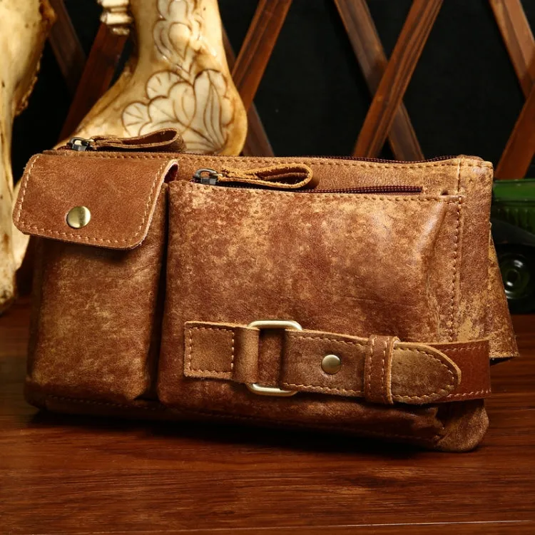 8135 Men Outdoor Sports Multifunctional Cowhide Leather Waist Bag(Dark Coffee Oil)