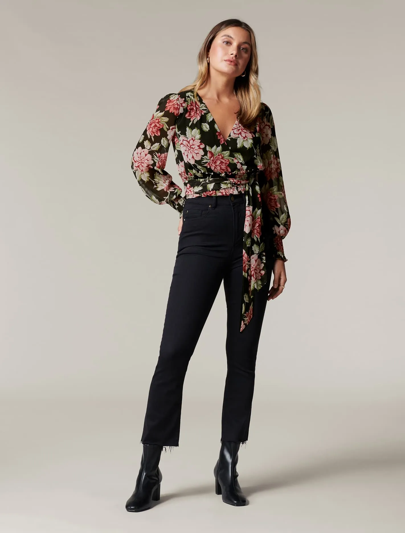 Arianna Shirred Waist Printed Blouse