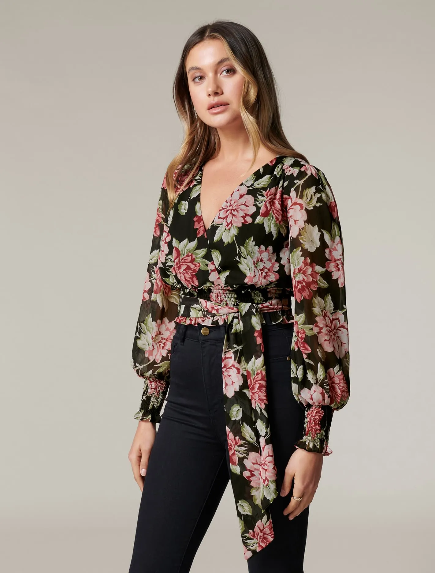 Arianna Shirred Waist Printed Blouse