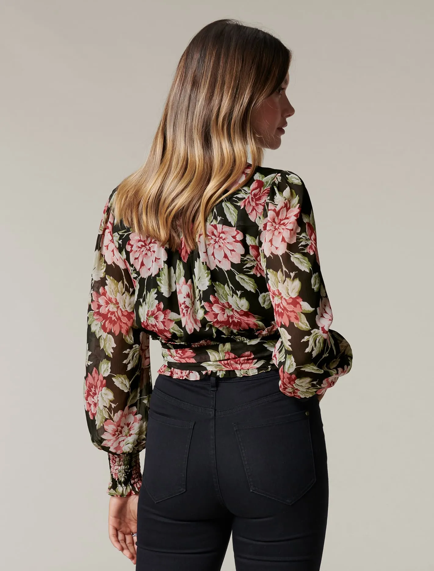 Arianna Shirred Waist Printed Blouse