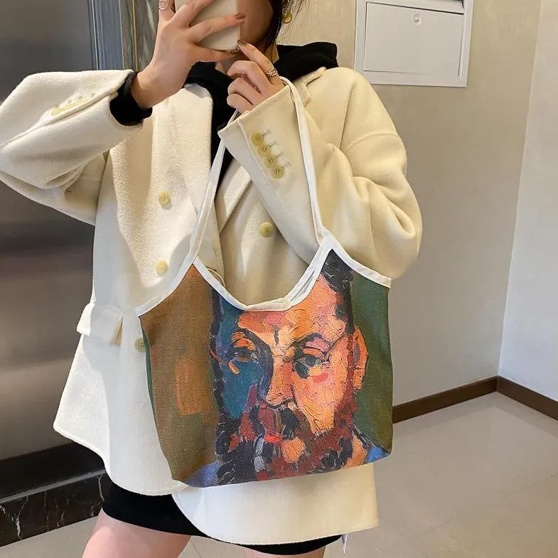 Art Hoe Oil Drawing Paint Canvas Tote Bag