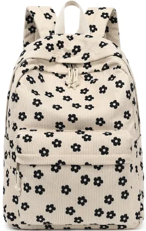 Bluboon School Backpack for Teen Girls Bookbags Elementary High School Corduroy Laptop Bags Women Travel Daypacks（Beige Corduroy Floral