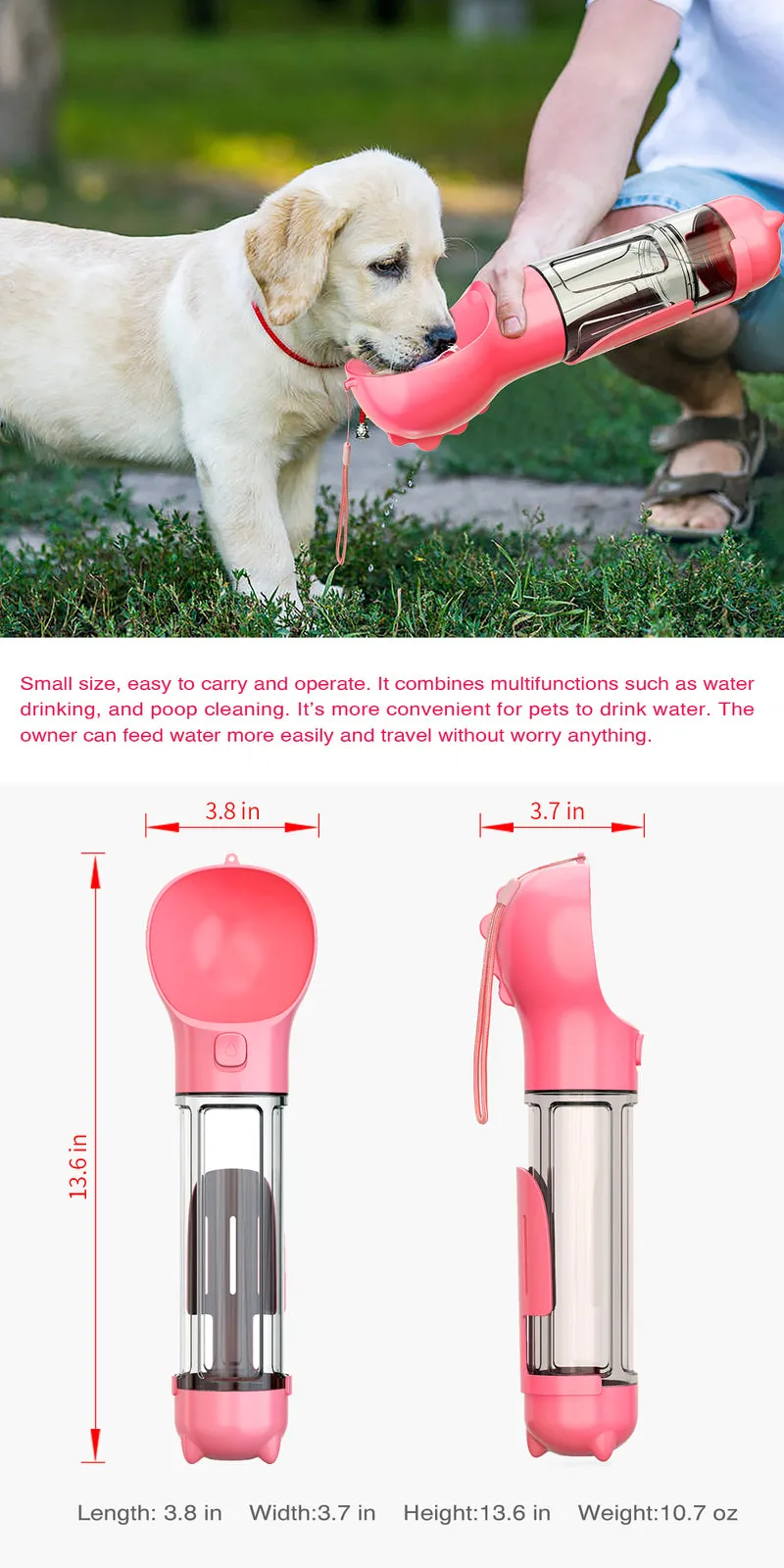 BPA-Free Portable Pet Water Feeder Bottle, 500ml, Pink - YES4PETS