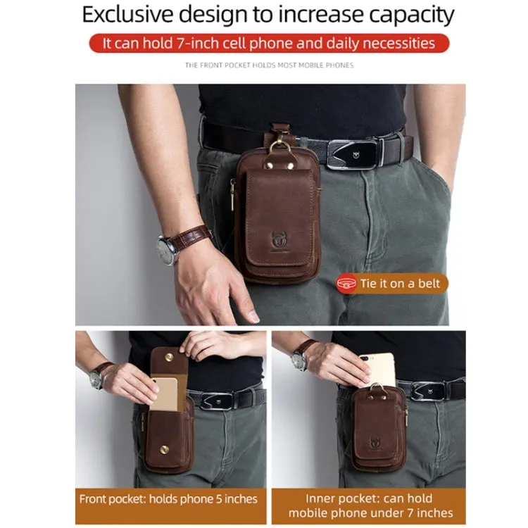 BULL CAPTAIN 028 Multi-Function Cattle Leather Waist Bag Magnetic Buckle Mobile Phone Belt Bag(Coffee)