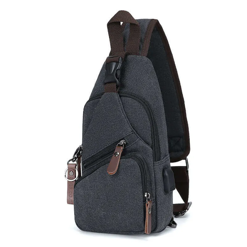 Canvas Crossbody Sling Bag | USB Charging Chest Bag