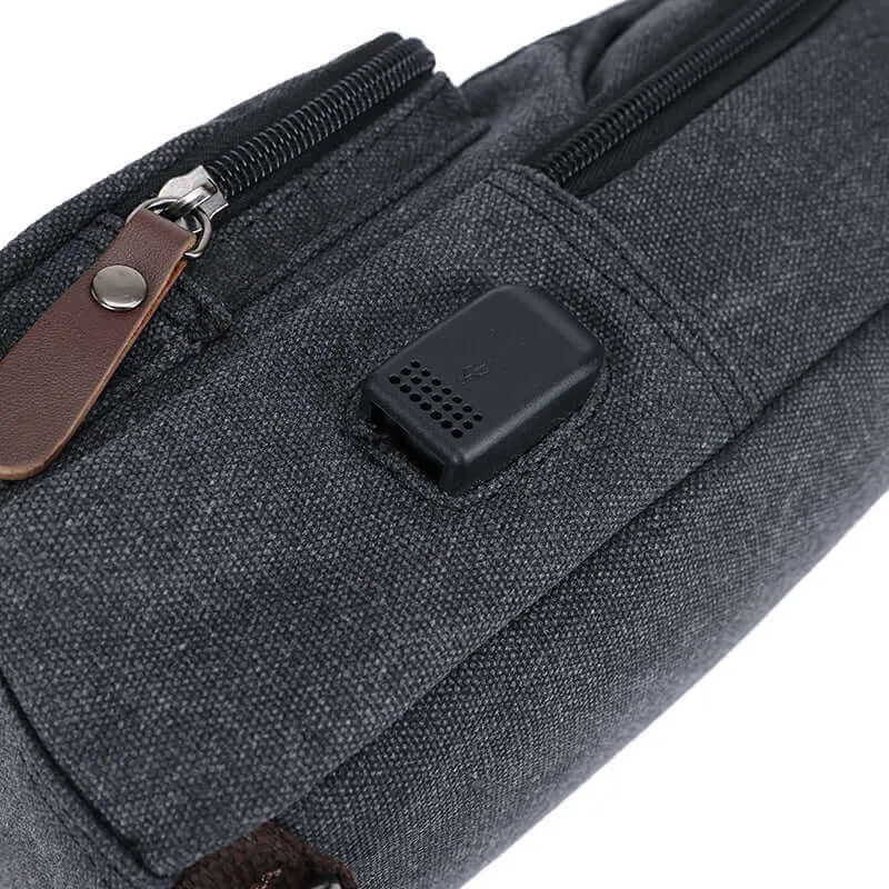 Canvas Crossbody Sling Bag | USB Charging Chest Bag