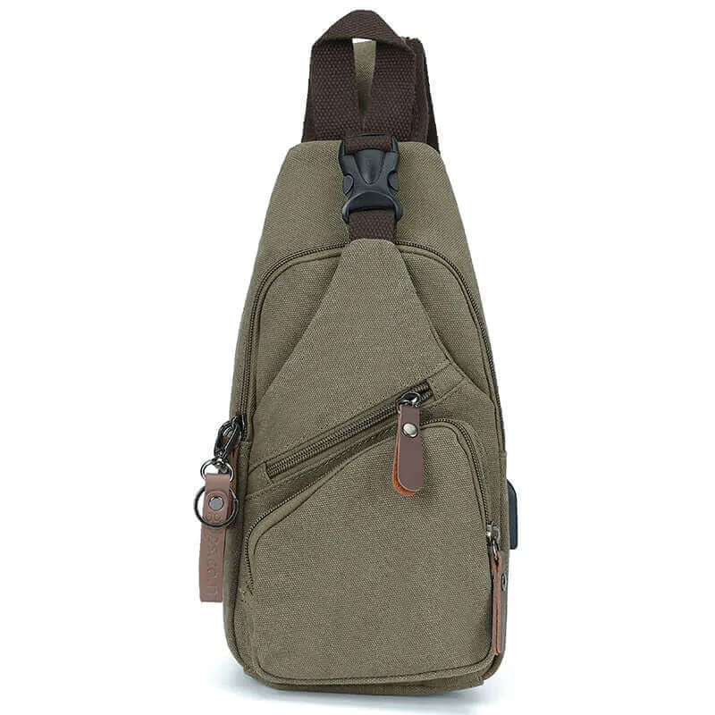 Canvas Crossbody Sling Bag | USB Charging Chest Bag