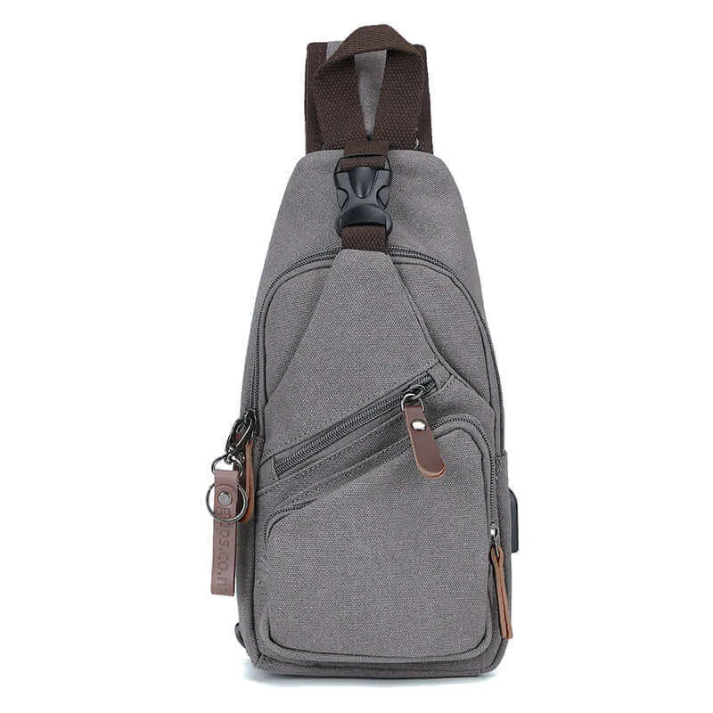 Canvas Crossbody Sling Bag | USB Charging Chest Bag