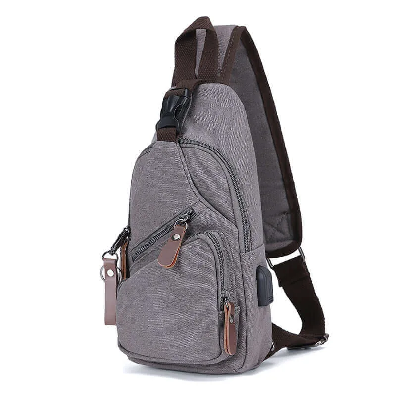 Canvas Crossbody Sling Bag | USB Charging Chest Bag