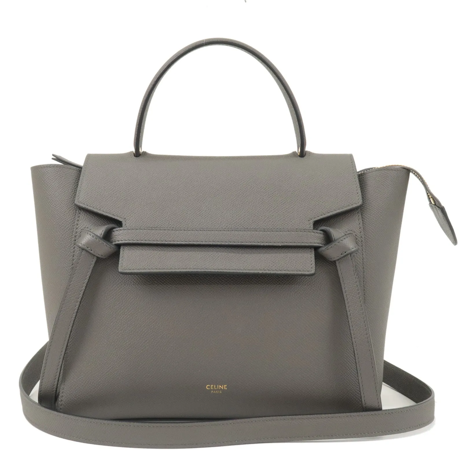 CELINE Leather Belt Bag Micro 2Way Bag Hand Bag Shoulder Bag Gray