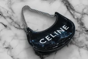 Celine Sequin Medium Chain Ava Black Shoulder Bag