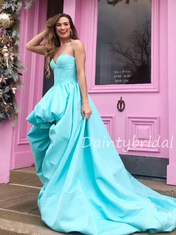 Charming Sweetheart Satin High-low Long Prom Dresses Evening Dresses With Train.DB10535