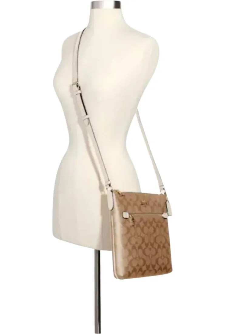 Coach Signature Rowan File C1554 Crossbody Bag In Khaki Chalk