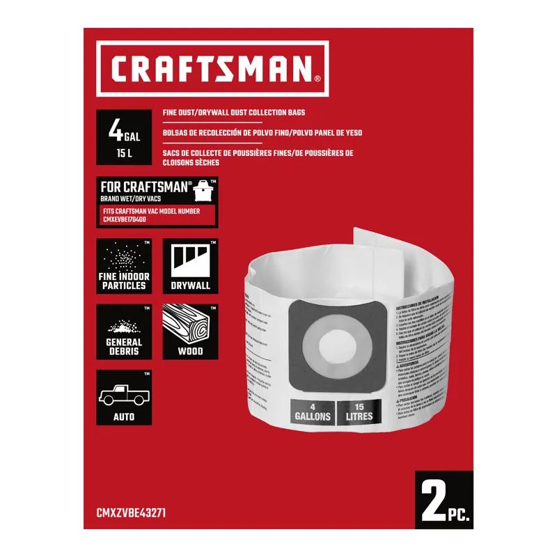 Craftsman Wet/Dry Vac Dust Bag 4 gal 2 pc