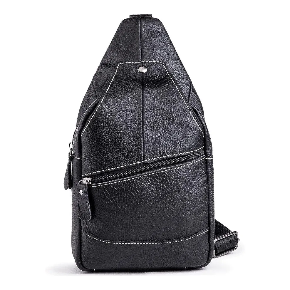 Dazzlo Genuine Leather Shoulder Sling Backpack Bag - Unisex Outdoor Crossbody Sling Pack - Black/Coffee