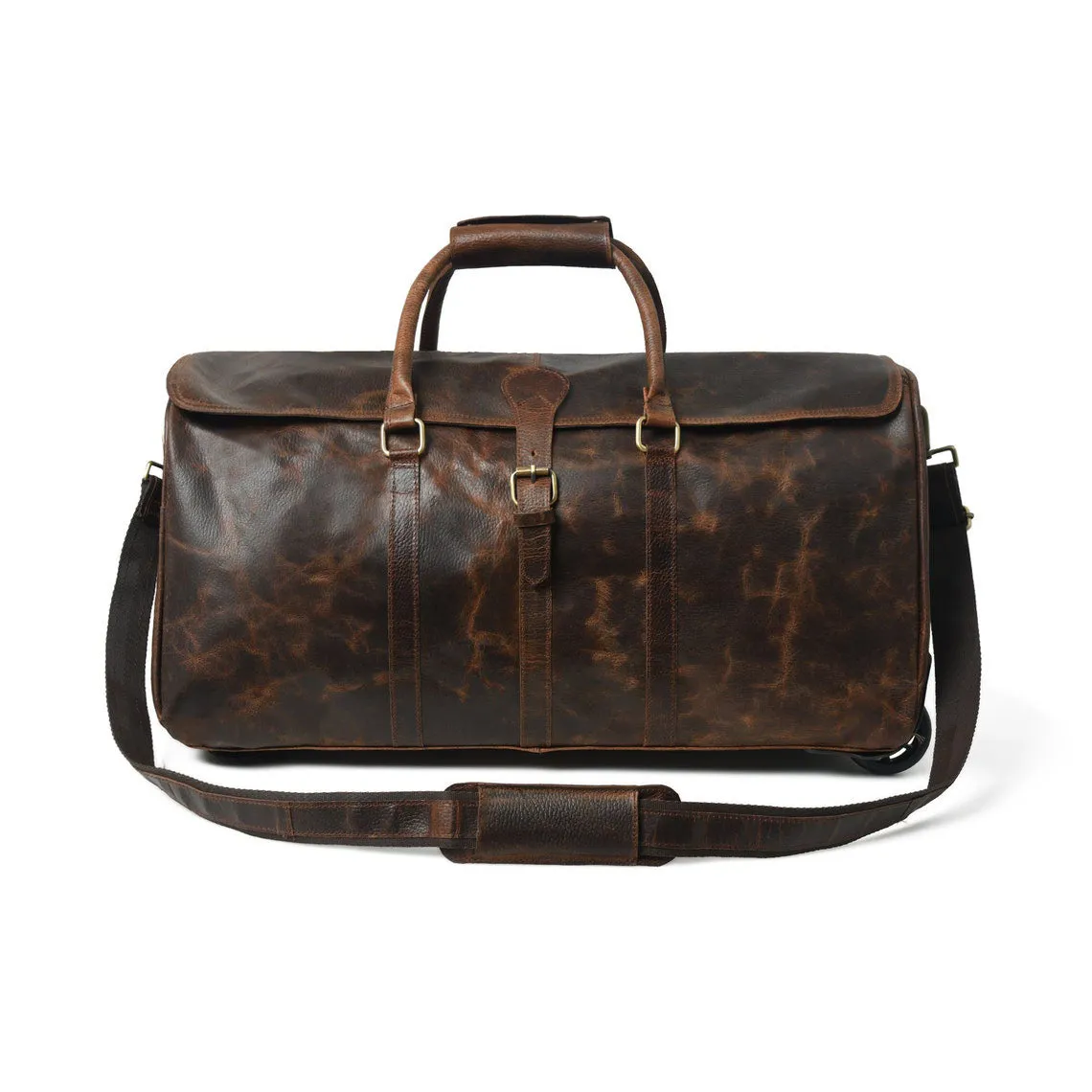 Dazzlo Handmade Leather Trolley Travel Duffel Bag - 24" - Classic Brown