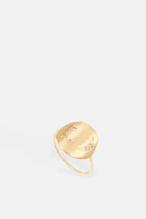 Divine Hours Sparkle Moon & Stars Gold Ring