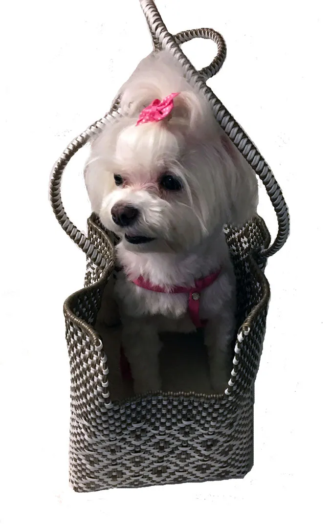 Dog Totes-Handwoven Light Weight Recycled Material-Khaki   White