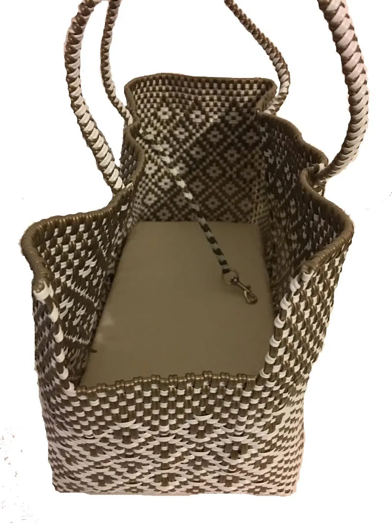 Dog Totes-Handwoven Light Weight Recycled Material-Khaki   White