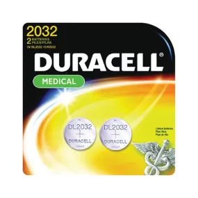 DURACELL DL2032B2PK Battery, 3 V Battery, 220 mAh, CR2032 Battery, Lithium, Manganese Dioxide