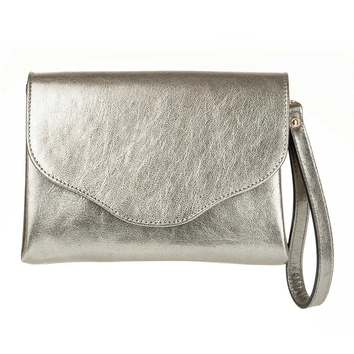 Ellie Clutch Bag - Metallic Silver Leather