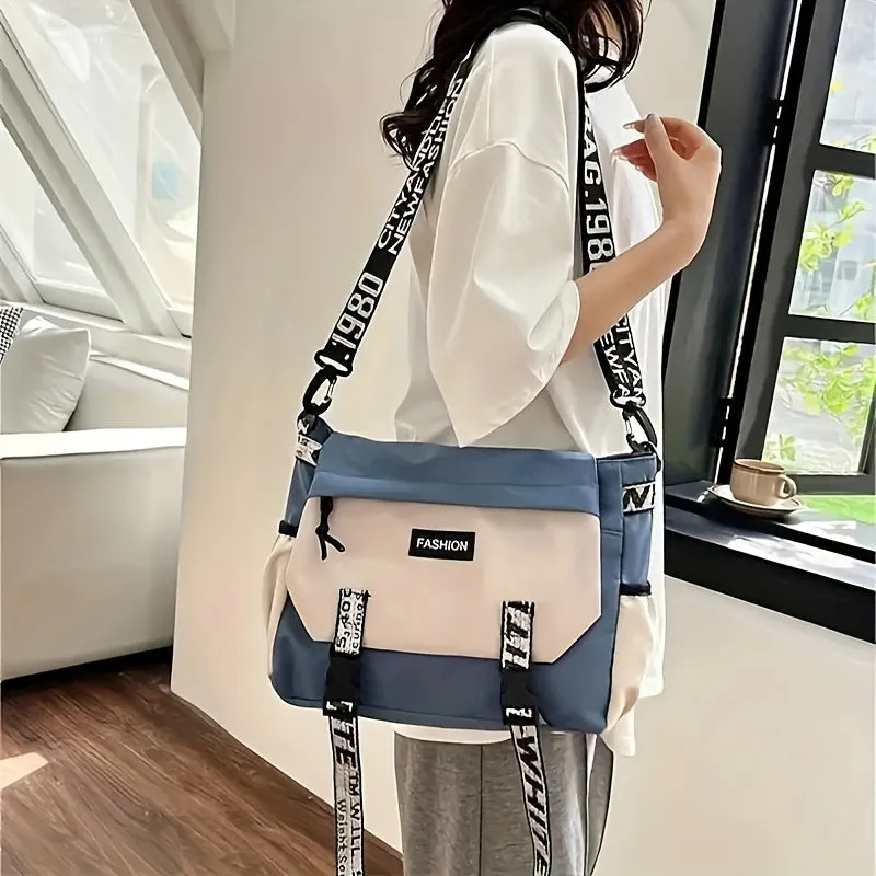 Fashionable Graphic Crossbody Bag with Adjustable Strap - Zipper Closure, Polyester Lining, Foldable Design - Preppy Urban Style Messenger Bag for School and Daily Use