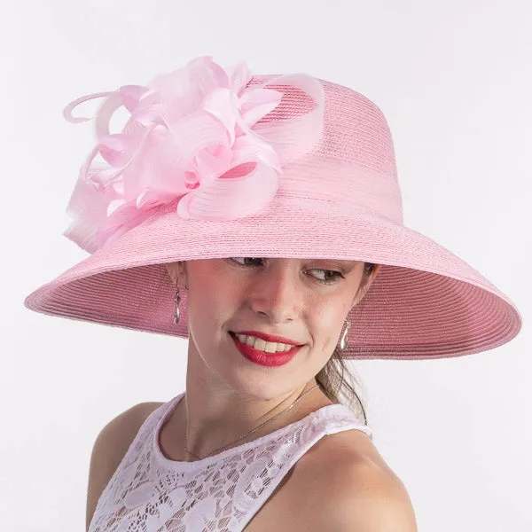 Feather Flower Down Brim Straw Church Hat