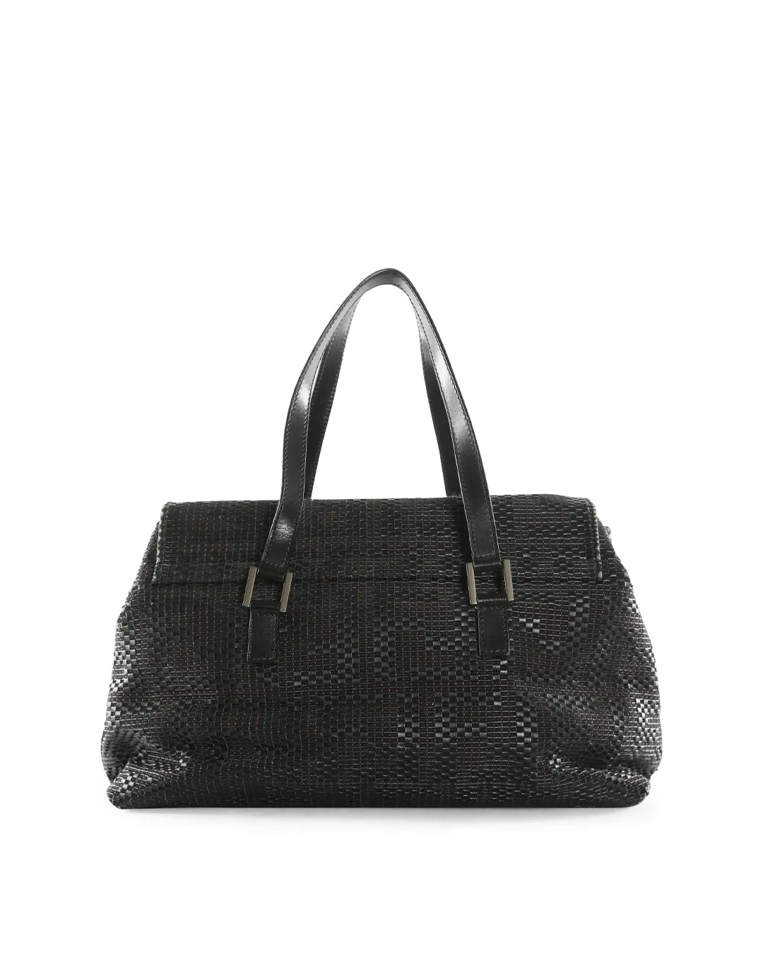 FENDI Black/Brown Woven Canvas & Leather Large Forever Tote Bag