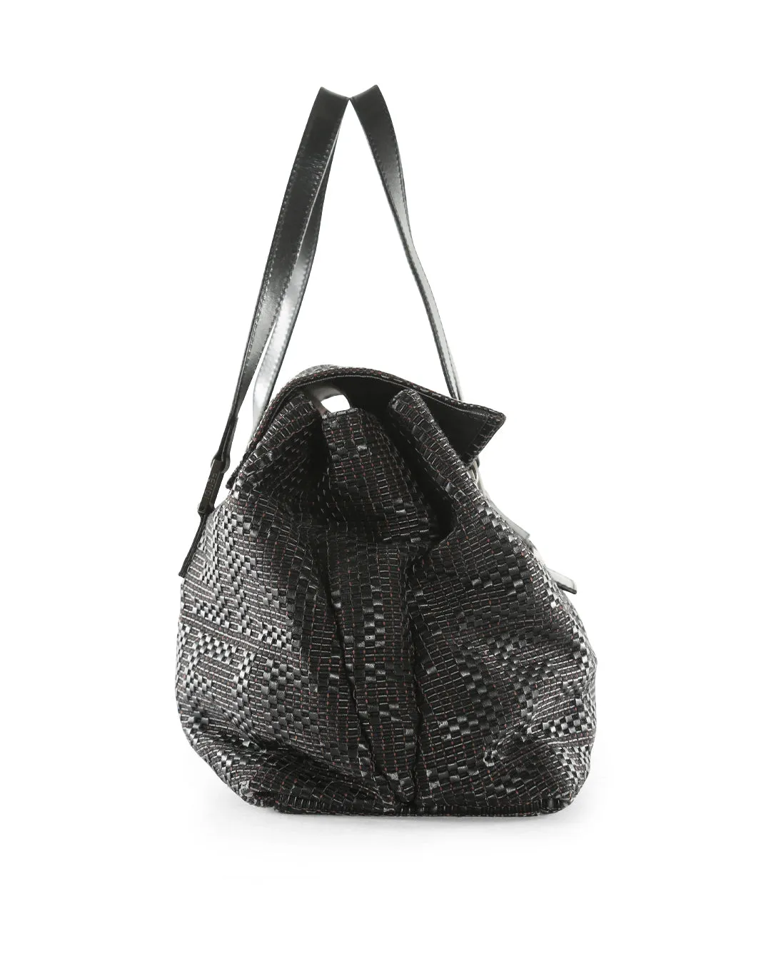 FENDI Black/Brown Woven Canvas & Leather Large Forever Tote Bag