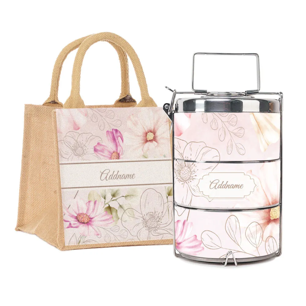 Floral Verse Flora Series 3-Tier Premium Medium 13.5cm Tiffin Carrier [FREE Custom Add Name]