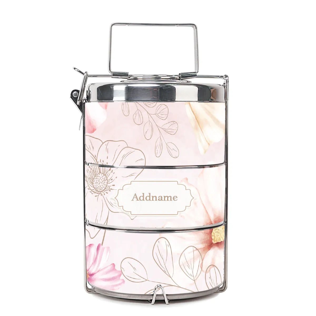 Floral Verse Flora Series 3-Tier Premium Medium 13.5cm Tiffin Carrier [FREE Custom Add Name]