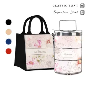 Floral Verse Flora Series 3-Tier Premium Medium 13.5cm Tiffin Carrier [FREE Custom Add Name]