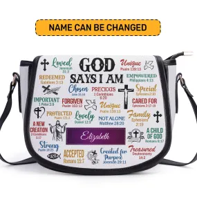 God Says I Am Jesus Personalized Leather Saddle Bag - Religious Bags For Women