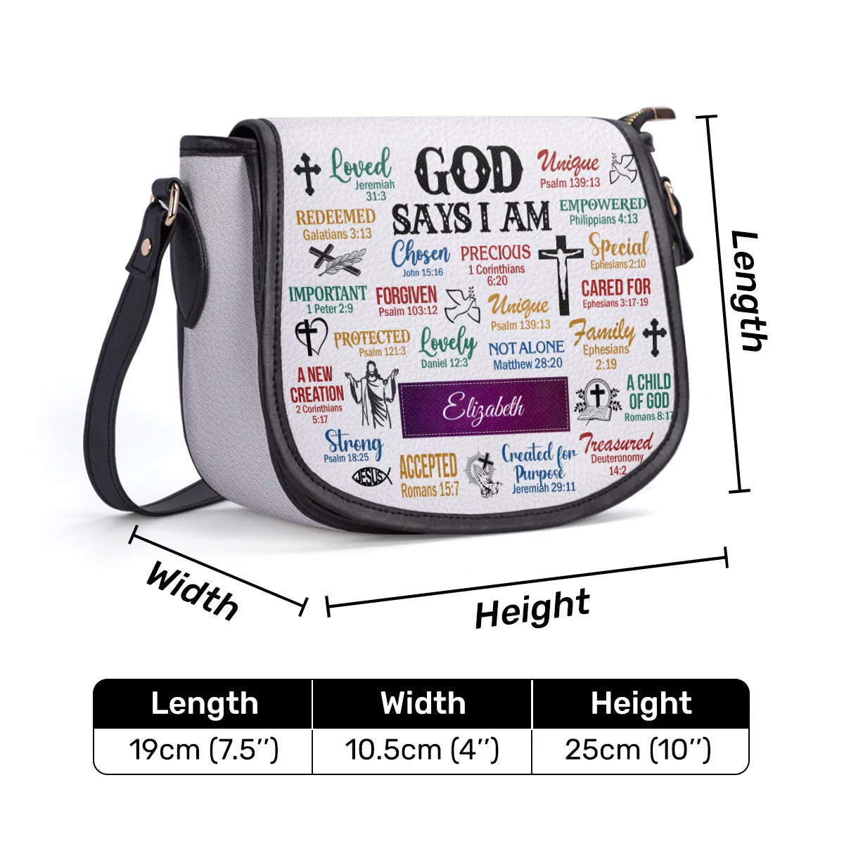 God Says I Am Jesus Personalized Leather Saddle Bag - Religious Bags For Women