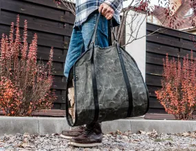 Grey Log Carrier | Waxed Canvas Firewood Carrier | Personalised Gift for men