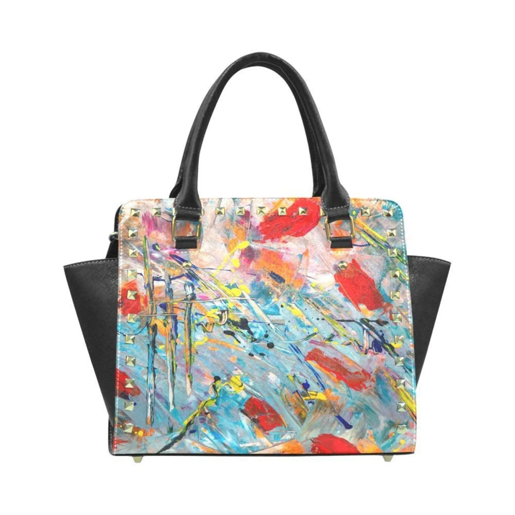 Handbags, Colorful Paint Splatter Rivet Style Top-Handle Bag