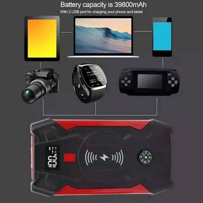 High-Capacity 39800mAh 1200A Car Jump Starter Power Bank with LED Display for Trucks, Sedans, and RVs