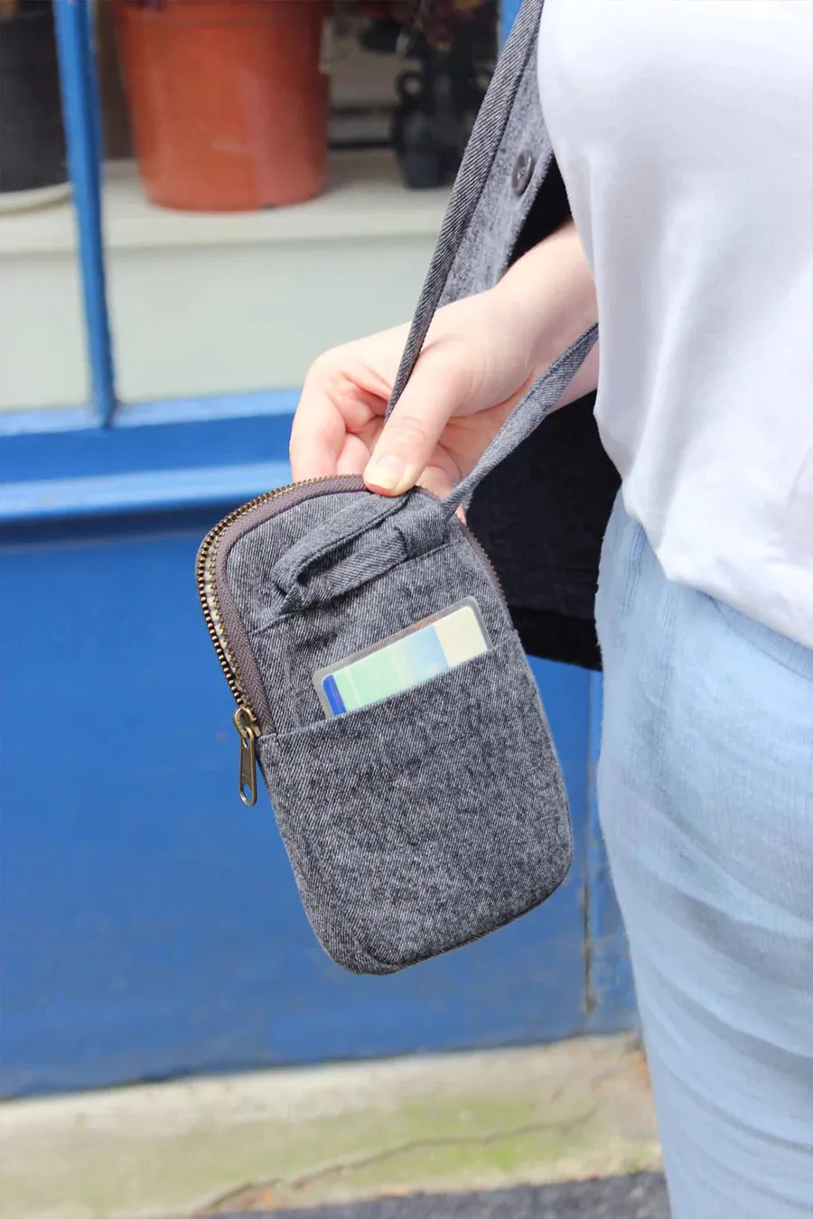 Hindbag Bill Phone Bag - Grey Denim