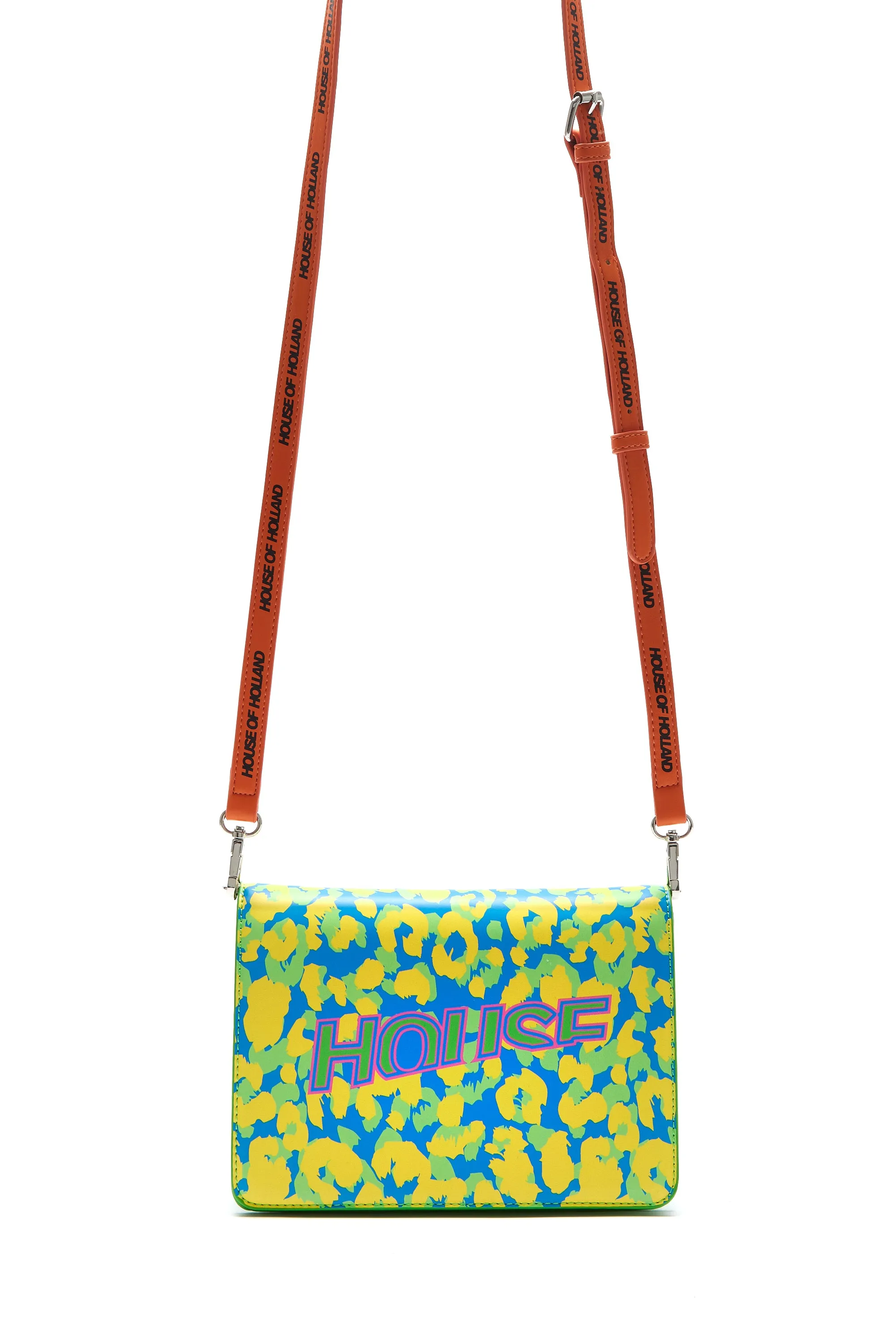 House Of Holland Cross Body Bag In Green With ‘House’ Print