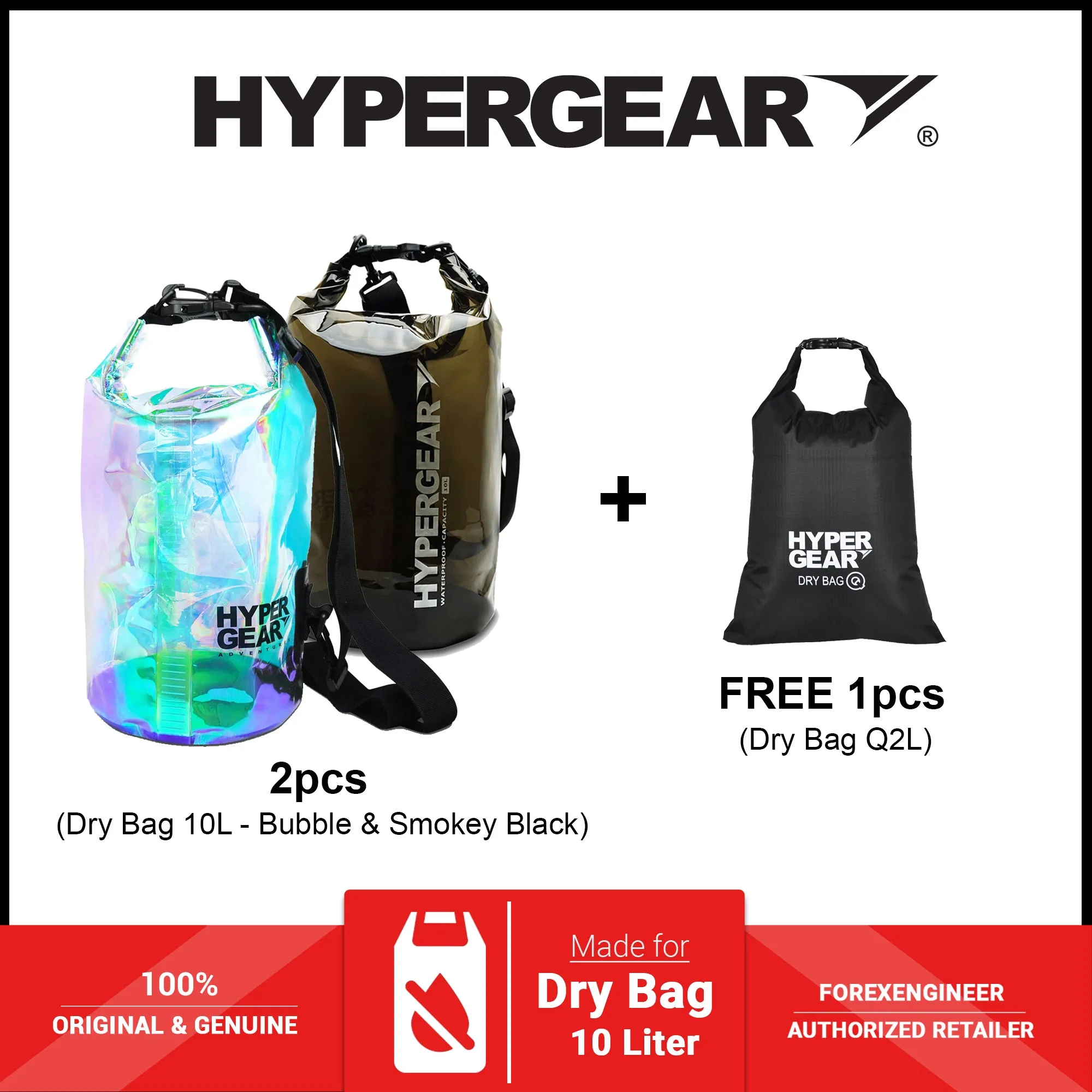 HyperGear 10L Dry Bag Mix - Smokey Black ( 1pcs ) & Bubble ( 1pcs )   FREE ( 1pcs ) Dry Bag Q2L ( Barcode: 301150   301158   30111 )