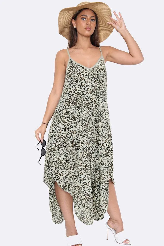 Italian Leopard Strappy Hanky Hem Dress